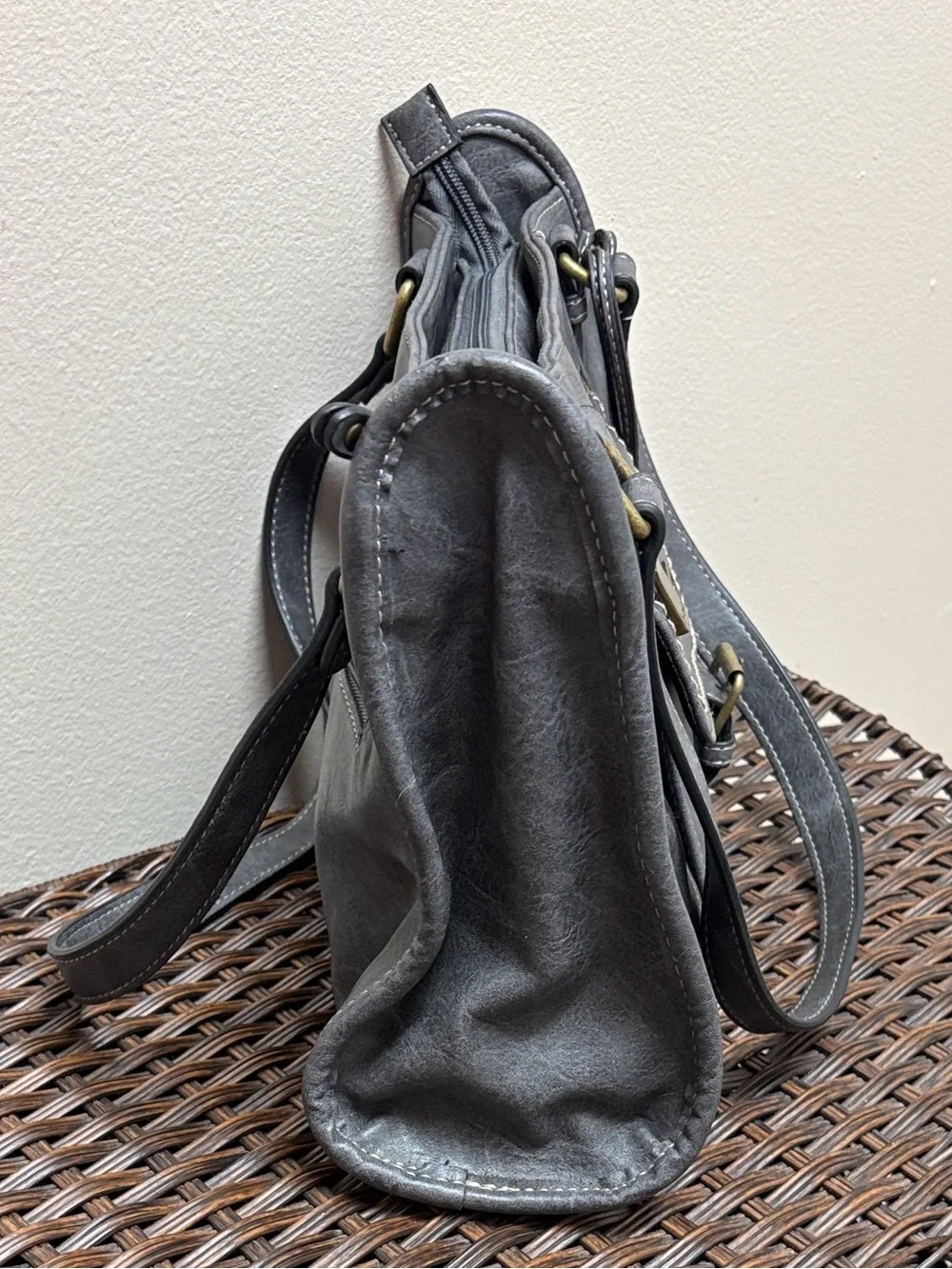 b.o.c. Gray Faux Leather Shoulder Bag with Front Zip Pocket